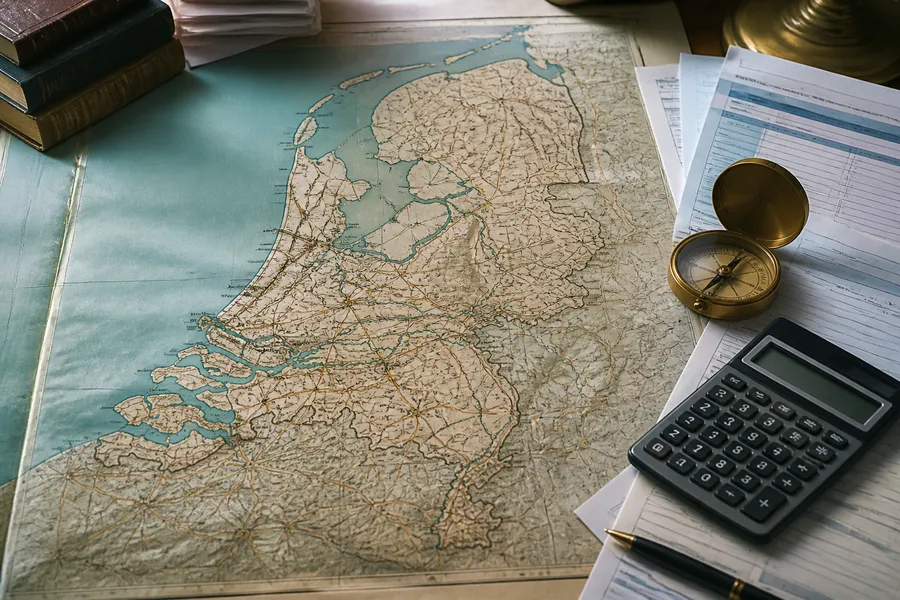 Illustrated survey map of the Dutch business tax landscape for foreign founders